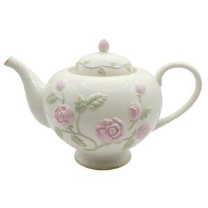 Lenox Great Giftables Rose Vine Teapot Porcelain Pink Rose Gold Trim Floral